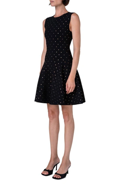 Akris Punto Polka Dot Stud-embellished Flared Mini Dress In Black