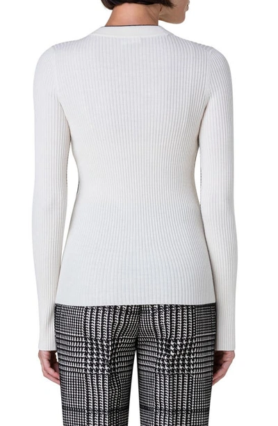 Shop Akris Punto Tipped Virgin Wool Rib Sweater In Cream-black