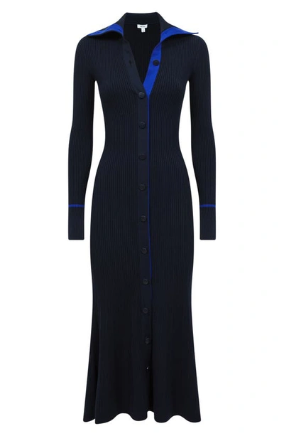 Shop Reiss Millie Long Sleeve Ribbed Midi Sweater Dress In Navy Blue