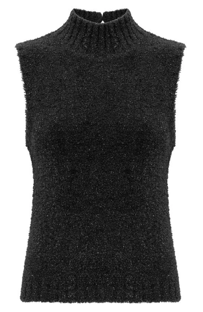 Shop Reiss Georgia Sleeveless Chenille Turtleneck Sweater In Black