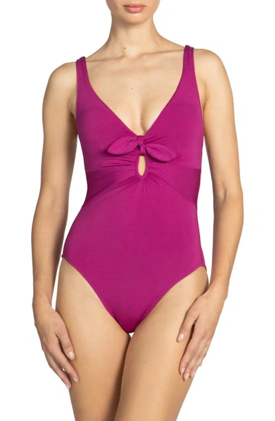 Shop Robin Piccone Ava Plunge Underwire One-piece Swimsuit In Acai