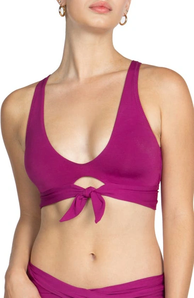 Shop Robin Piccone Ava Knot Front Bikini Top In Acai