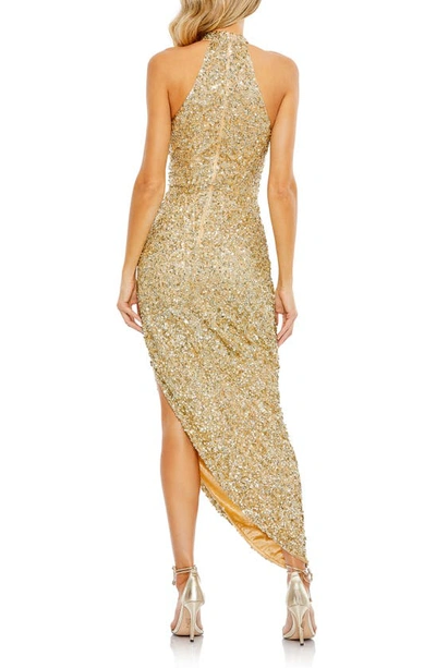Shop Mac Duggal Sequin Keyhole Ruched Asymmetric Gown In Gold