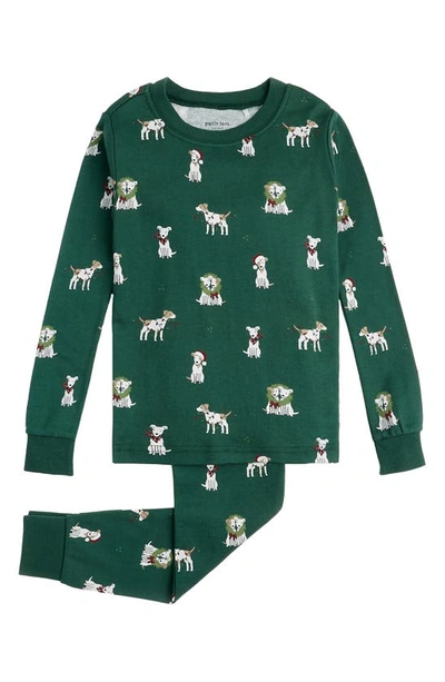 Shop Petit Lem Jack Frost Russell Print Fitted Cotton Two-piece Pajamas In Dgr Green Dark