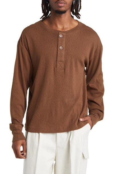 Shop Elwood Military Cotton Henley In Tobacco