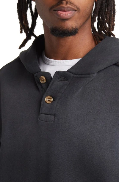 Shop Elwood Button Placket Organic Cotton Hoodie In Black Ink