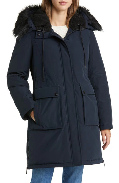 Shop Sam Edelman Faux Fur Trim Parka In Navy