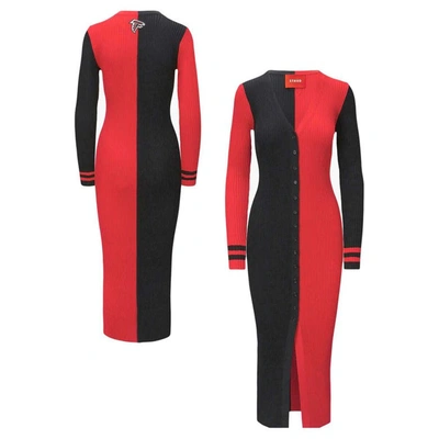 Shop Staud Black/red Atlanta Falcons Shoko Knit Button-up Sweater Dress
