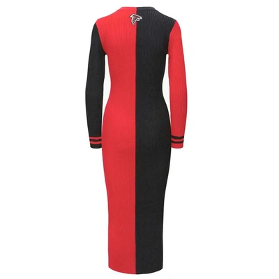 Shop Staud Black/red Atlanta Falcons Shoko Knit Button-up Sweater Dress