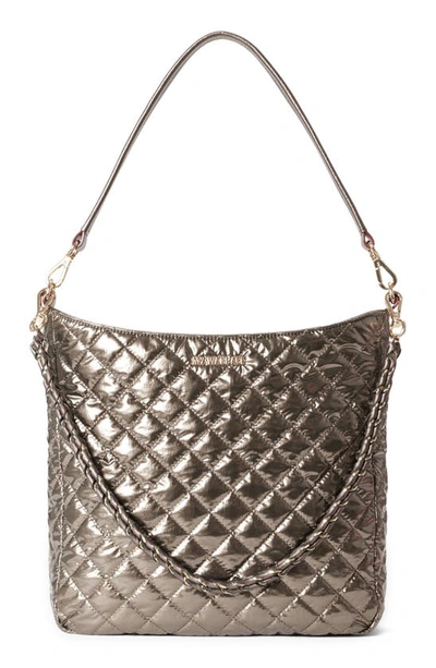 Shop Mz Wallace Crosby Quilted Nylon Hobo Bag In Moondust Metallic Lacquer