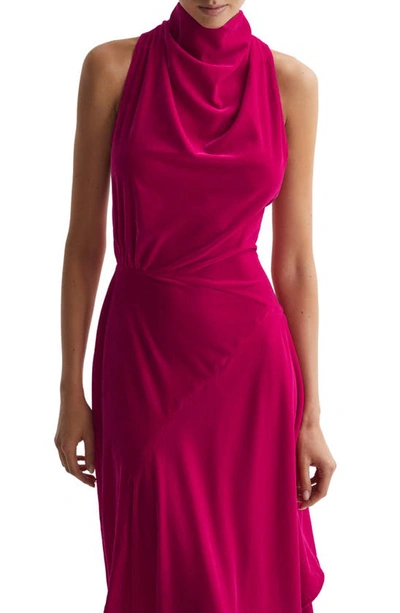 Shop Reiss Giannon High Neck Velvet Midi Dress In Pink