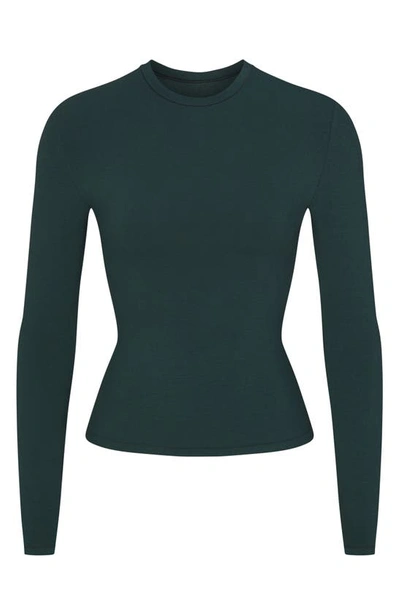Shop Skims Stretch Jersey Long Sleeve T-shirt In Spruce