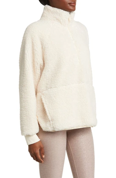 Shop Beyond Yoga Take Flight High Pile Fleece Half Zip Pullover In Ivory