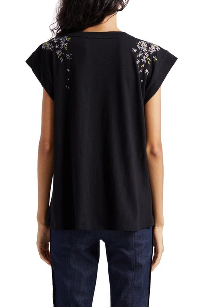 Cinq À Sept Bella Floral Embroidery Cap Sleeve T-shirt In Black Multi