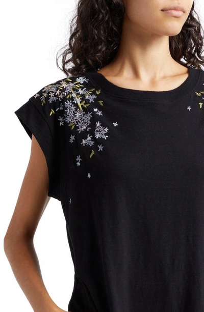Cinq À Sept Bella Floral Embroidery Cap Sleeve T-shirt In Black Multi
