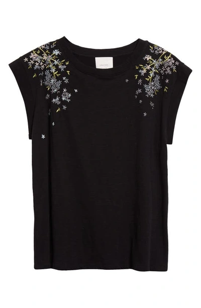 Cinq À Sept Bella Floral Embroidery Cap Sleeve T-shirt In Black Multi