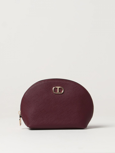 Shop Twinset Beauty Case In Saffiano Synthetic Leather In Raspberry