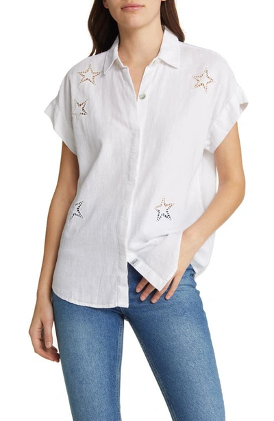 Shop Rails Jamie Star Linen Blend Shirt In White Eyelet Stars