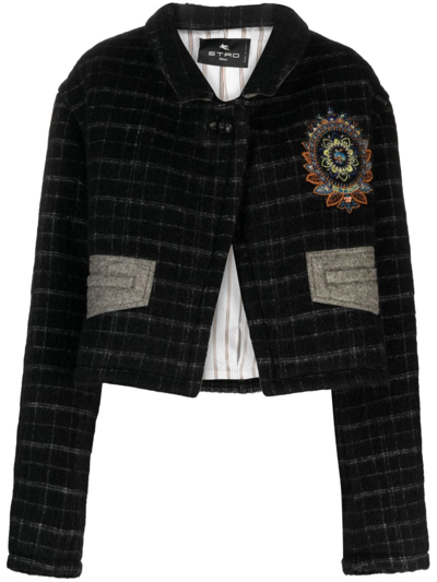 Shop Etro Wool Blend Cropped Jacket In Black