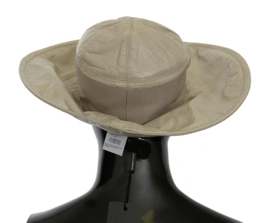 Shop Dolce & Gabbana Beige 100% Lamb Leather Wide Brim Panama Women's Hat