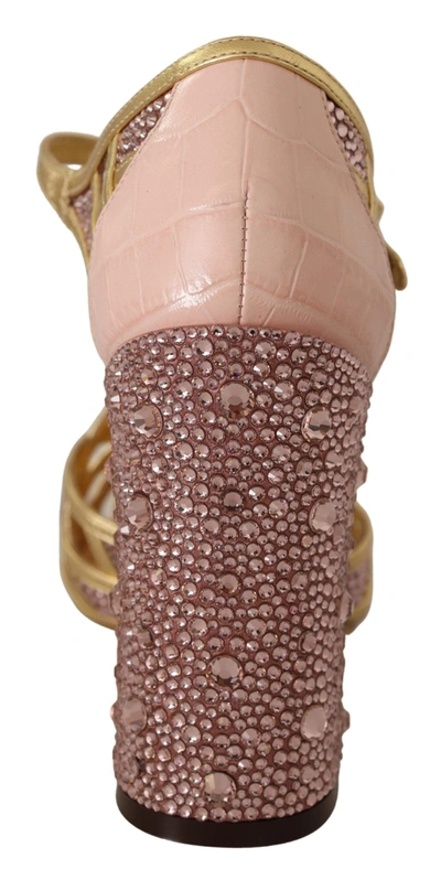 Shop Dolce & Gabbana Pink Gold Leather Crystal Pumps T-strap Women's Shoes