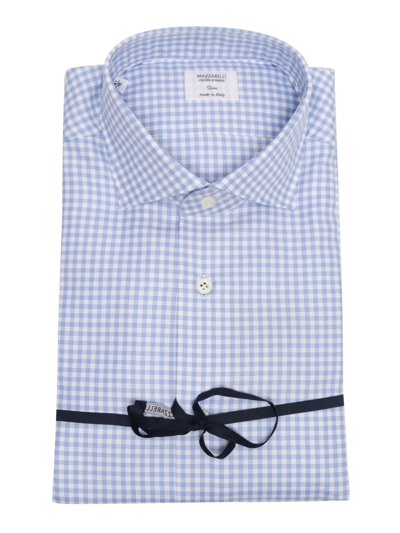 Shop Mazzarelli Slim Fit Checked Shirt In Light Blue