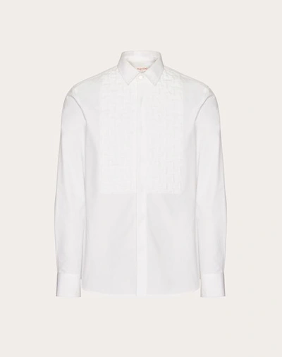 Shop Valentino Cotton Poplin Shirt With Embroidered Plastron In White