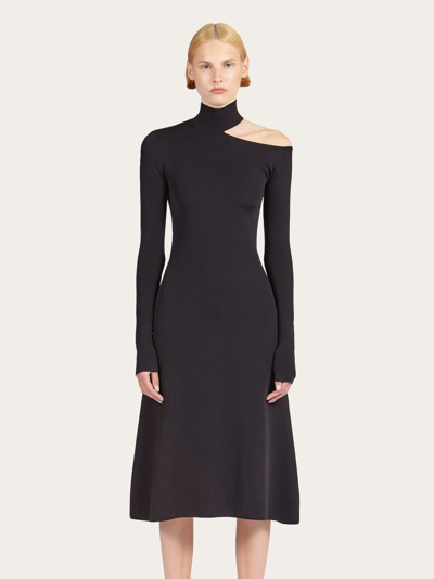 Shop Ferragamo Woman Midi Dress With Cut Out In Black