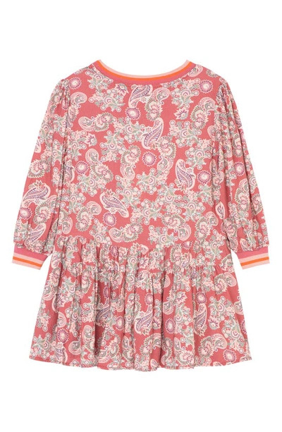 Shop Peek Aren't You Curious Kids' Paisley Print Tiered Long Sleeve Dress In Red Print
