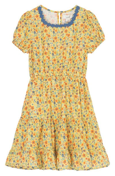 Shop Peek Aren't You Curious Kids' Floral Tiered Dress In Yellow Print