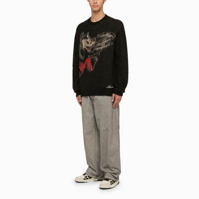 Shop Amiri Black Crew Neck Sweater With Inlay