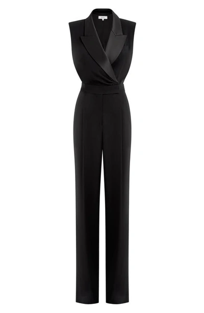 Shop Reiss Saskia Sleeveless Tuxedo Jumpsuit In Black