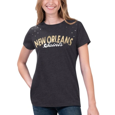 Shop G-iii 4her By Carl Banks Heathered Black New Orleans Saints Main Game T-shirt In Heather Black