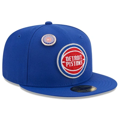 Shop New Era Blue Detroit Pistons Chainstitch Logo Pin 59fifty Fitted Hat
