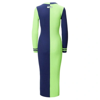 Shop Staud Neon Green/navy Seattle Seahawks Shoko Knit Button-up Sweater Dress