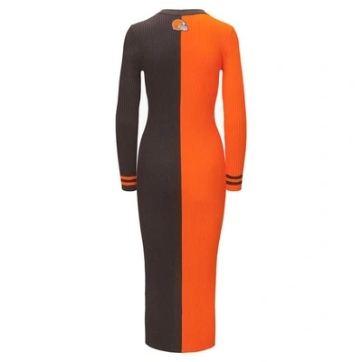 Shop Staud Orange/brown Cleveland Browns Shoko Knit Button-up Sweater Dress