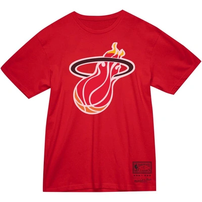 Shop Mitchell & Ness Unisex   Red Miami Heat Hardwood Classics Mvp Throwback Logo T-shirt