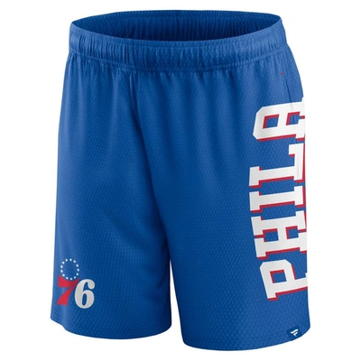 Shop Fanatics Branded Royal Philadelphia 76ers Post Up Mesh Shorts