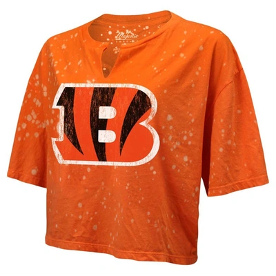 Shop Majestic Threads Orange Cincinnati Bengals Bleach Splatter Notch Neck Crop T-shirt