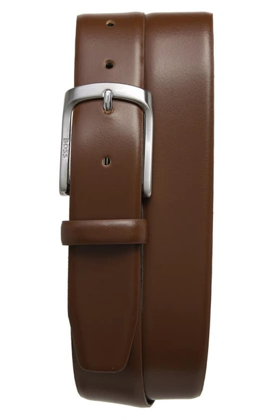 Shop Hugo Boss Udo Leather Belt In Medium Brown