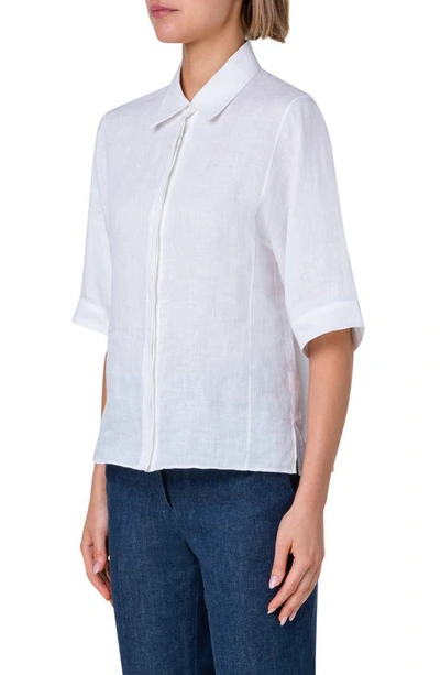 Shop Akris Boxy Linen Voile Button-up Shirt In 001 White