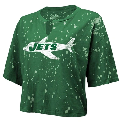 Shop Majestic Threads Green New York Jets Bleach Splatter Notch Neck Crop T-shirt