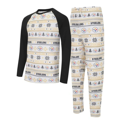 Shop Concepts Sport White/black Pittsburgh Steelers Tinsel Raglan Long Sleeve T-shirt & Pants Sleep Set
