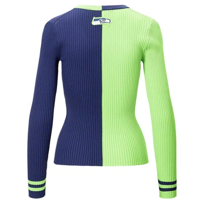 Shop Staud Neon Green/navy Seattle Seahawks Cargo Sweater