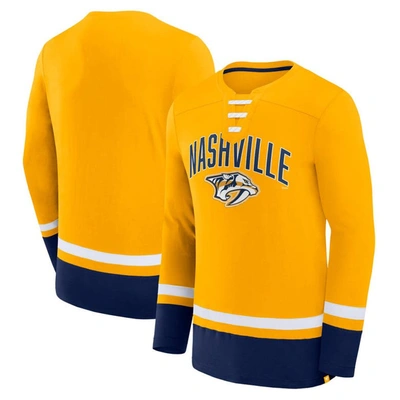 Shop Fanatics Branded Gold Nashville Predators Back Pass Lace-up Long Sleeve T-shirt