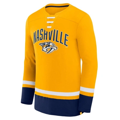 Shop Fanatics Branded Gold Nashville Predators Back Pass Lace-up Long Sleeve T-shirt
