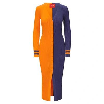 Shop Staud Orange/navy Denver Broncos Shoko Knit Button-up Sweater Dress