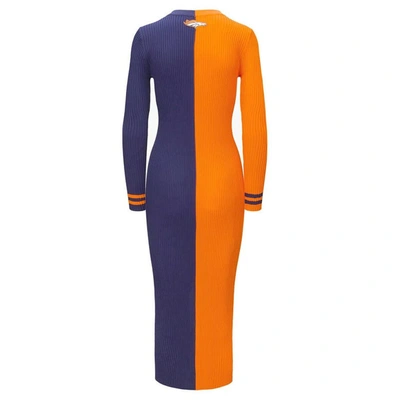 Shop Staud Orange/navy Denver Broncos Shoko Knit Button-up Sweater Dress