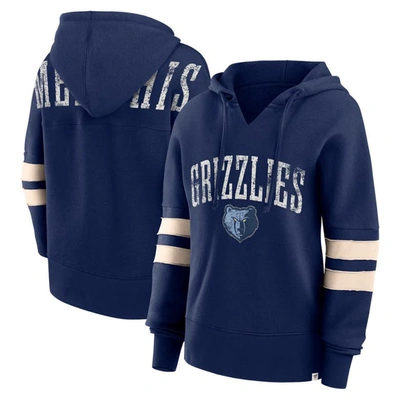 Fanatics Branded Navy Memphis Grizzlies Bold Move Dolman V-neck Pullover Hoodie In Navy