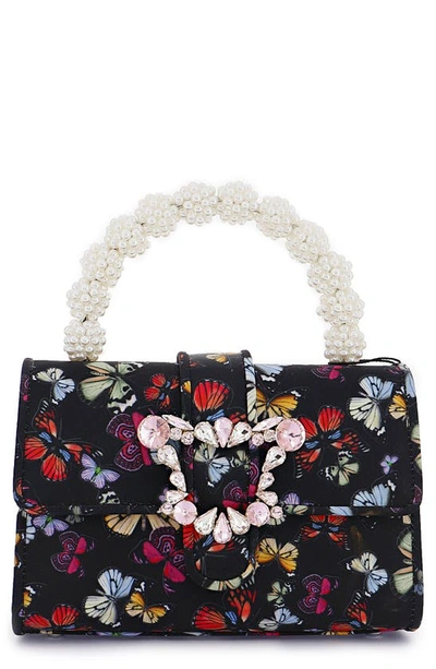 Shop Sophia Webster Margaux Imitation Pearl Top Handle Bag In Midnight Butterfly Meadow